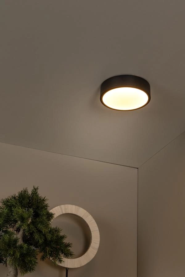 Lucide UNAR - Flush ceiling light - Ø 20 cm- LED 3 StepDim - 1x12W 2700K - Black - atmosphere 1